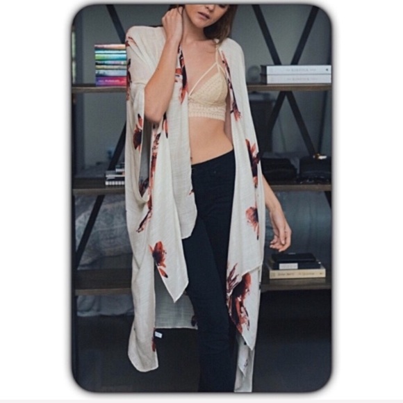 Bohemian Floral Kimono Wrap Cover Up O/S - Picture 5 of 7